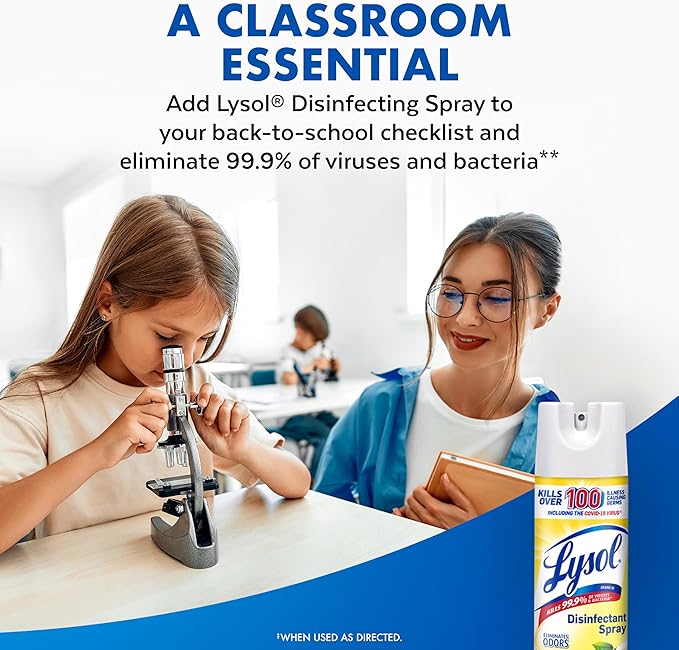 Lysol Disinfectant Spray, Household Cleaning Supplies, Disinfecting Multi-Purpose Room Spray, Antibacterial Sanitizer, Deodorizer, Kills Hantavirus, Lemon Breeze, 19 Fl Oz (Pack of 2)