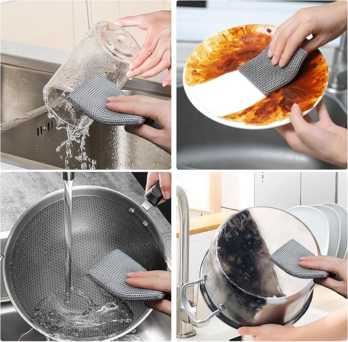 316L Stainless Steel Cast Iron Scrubber Cleaner,Chain Mail Scrubber with Silicone Insert,for Cast Iron Skillet, Cleaning Steel Skillet, Wok, Carbon Steel (8CM*10CM)