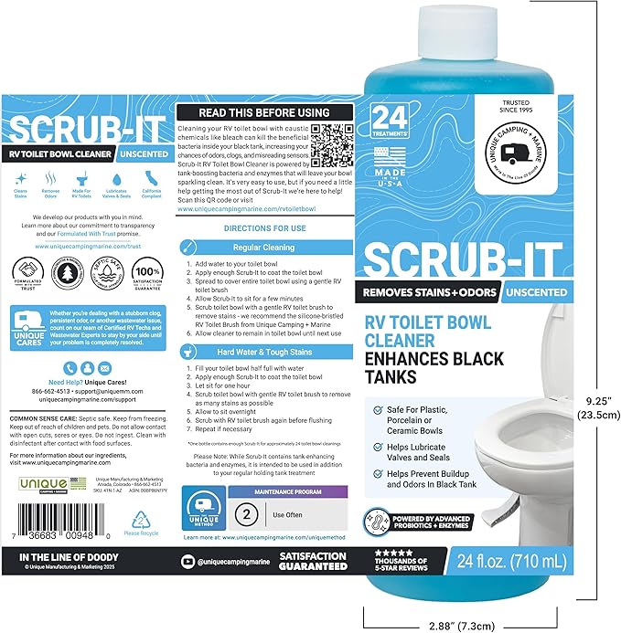 Unique Scrub-It RV Toilet Bowl Cleaner Liquid – Removes Stains, Odors & Debris, Safe RV Toilet Cleaner for RV & Marine Toilets, Value Pack, (24 oz, Pack of 3)