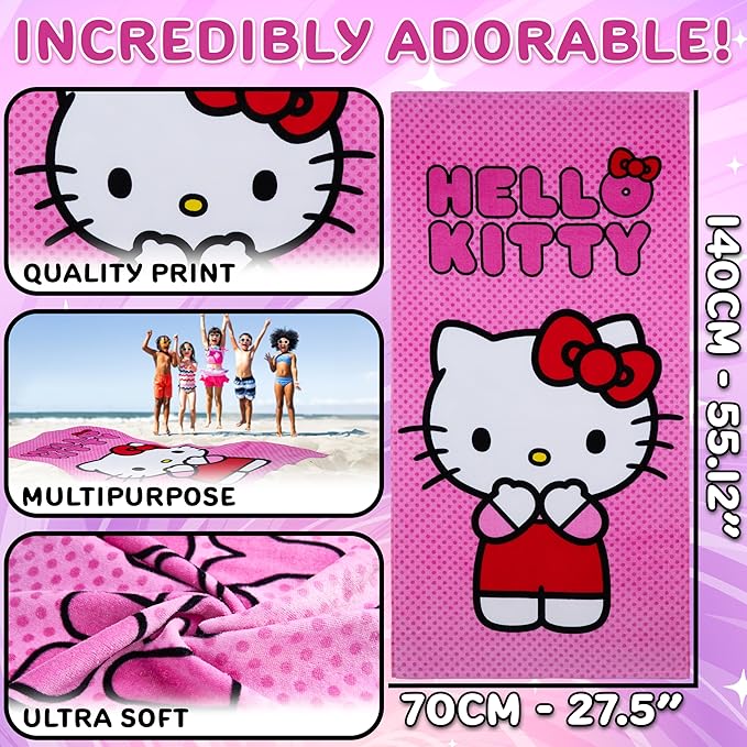 Hello Kitty Towel for Kids Teenagers Women Quick Dry Towel for Pool Beach Bath Swimming Trips Travel Essentials 55x28” (Pink, 5 x 28inch)
