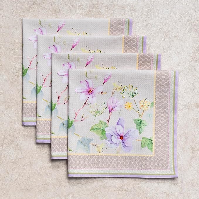 Maison d' Hermine 100% Cotton Cloth Napkins Set of 4 Everyday Reusable Square Napkins Cloth Washable Dinner Party Wedding Restaurant Hotel Kitchen Spring Summer (Magnolia Mornings, 20" x 20")