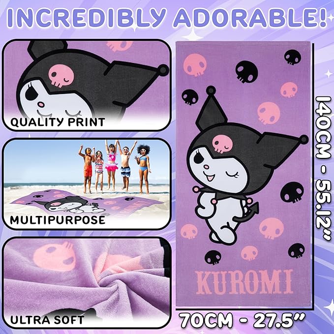 Hello Kitty Towel for Kids Teenagers Women Quick Dry Towel for Pool Beach Bath Swimming Trips Travel Essentials 55x28” (Purple, 55 x 28inch)
