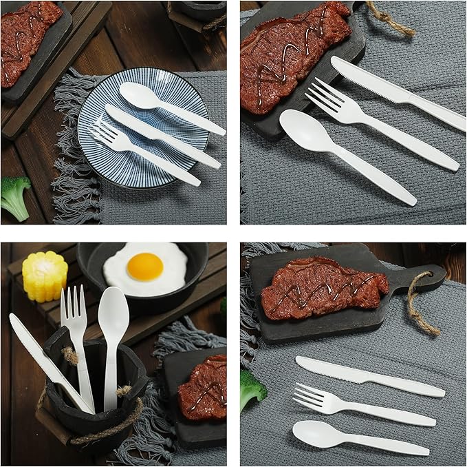 300 Disposable Spoons, Large Biodegradable Eco-Friendly Durable and Heat Resistant, Alternative to Plastic Spoons