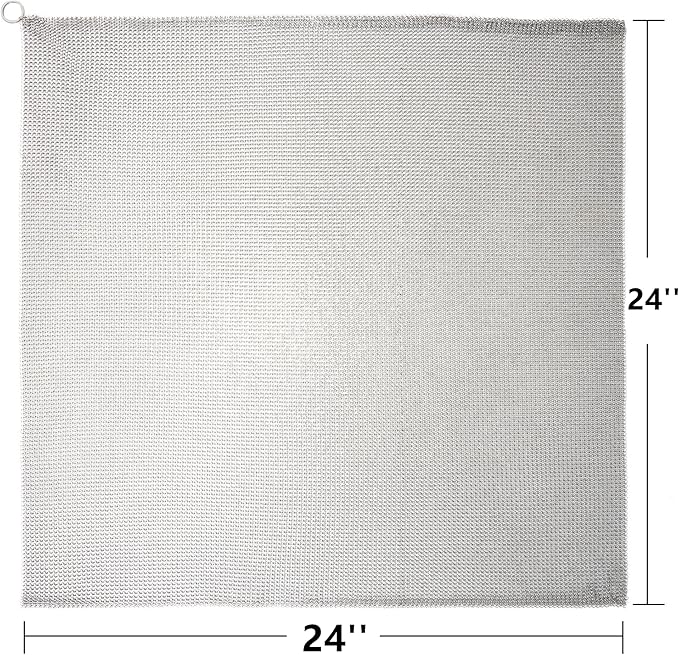 Cast Iron Cleaner & Chainmail Skillet Scrubber - 24''x24'' 3.8mm Small Ring, 316L Stainless Steel Interlocking Mesh Sheet, Flexible Chainmail Panel, Fine Linked Ring Fabric, Woven Ring Net