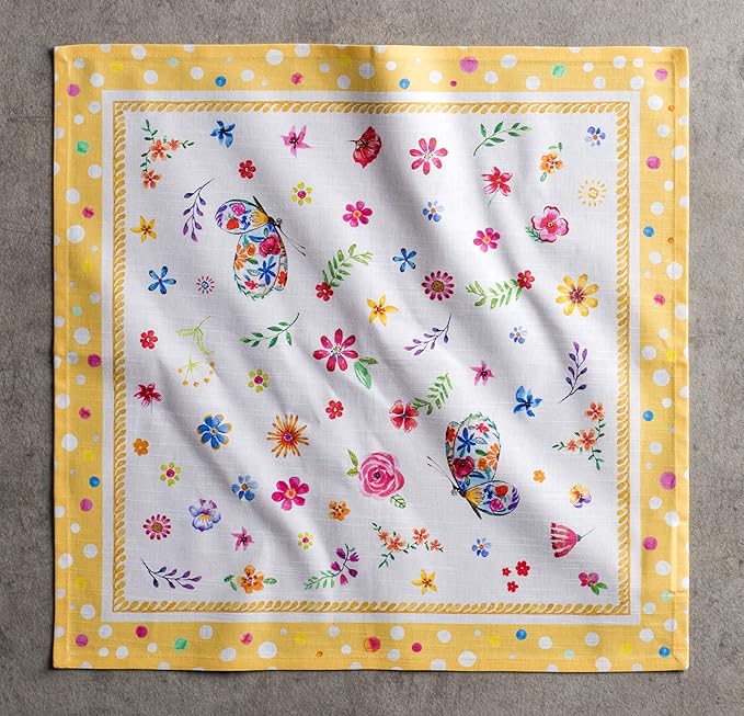 Maison d' Hermine 100% Cotton Cloth Napkins Set of 4 Everyday Reusable Square Napkins Cloth Washable Dinner Party Wedding Restaurant Hotel Kitchen Spring Summer (Happy Florals - Sweety, 20" x 20")