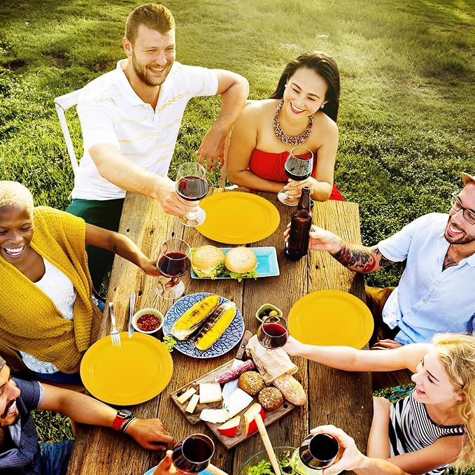 50Pcs Yellow Plastic Plates - 7 Inch Disposable Party Plates Cake Plates, Plastic Dessert Plates for Picnic Birthday Wedding Party Supplies (Yellow, 7 Inch)