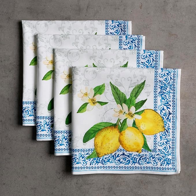 Maison d' Hermine 100% Cotton Cloth Napkins Set of 4 Everyday Reusable Square Napkins Cloth Washable Dinner Party Wedding Restaurant Hotel Kitchen Spring Summer (Cedrat, 20" x 20")