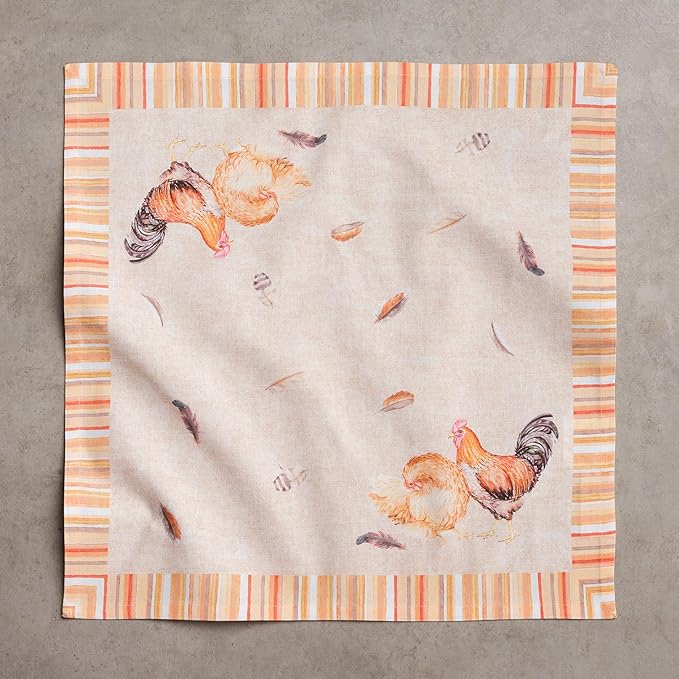 Maison d' Hermine 100% Cotton Cloth Napkins Set of 4 Everyday Reusable Square Napkins Cloth Washable Dinner Party Wedding Restaurant Hotel Kitchen Spring Summer (Barnyard Rooster, 18" x 18")