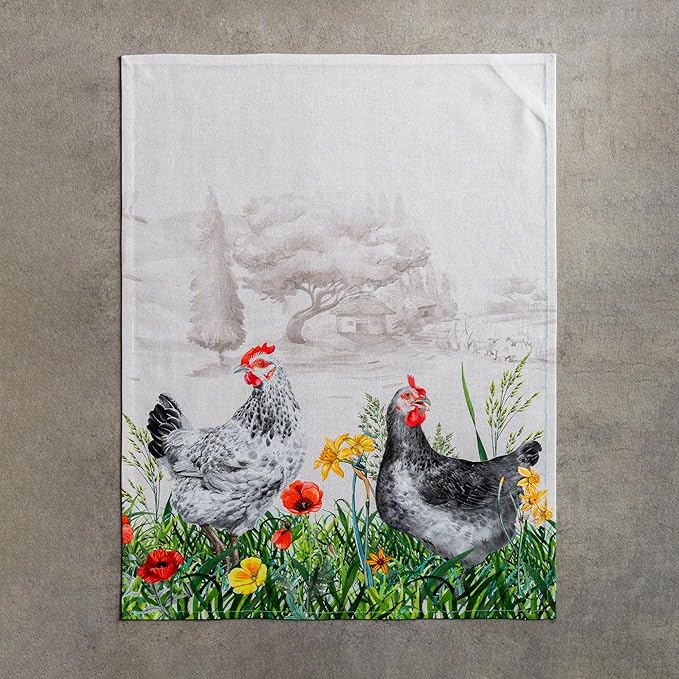 Maison d' Hermine Kitchen Towels Set of 3 100% Cotton 27.50" x 20" Reusable Cloth Tea Dish Towels Absorbent with Hanging Loop for Kitchen Farmhouse Hotel Spring Summer - Basse Cour