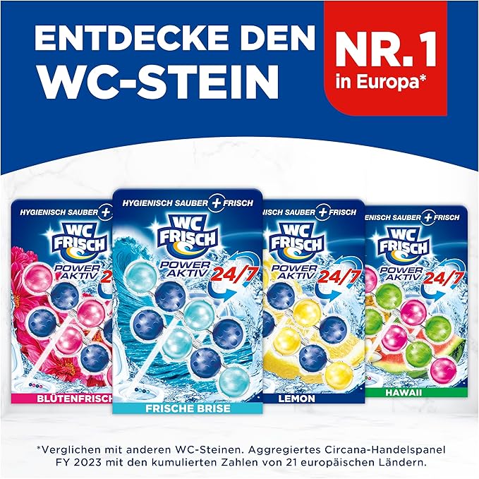 WC-Frisch Kraft Active Fragrance Rinser Fresh Breeze (2 x 50 g), Toilet Cleaner for Cleaning with Every Flush, Fragrance Stones for Long-Lasting Fresh Fragrance, + 50% Anti-limescale Effect