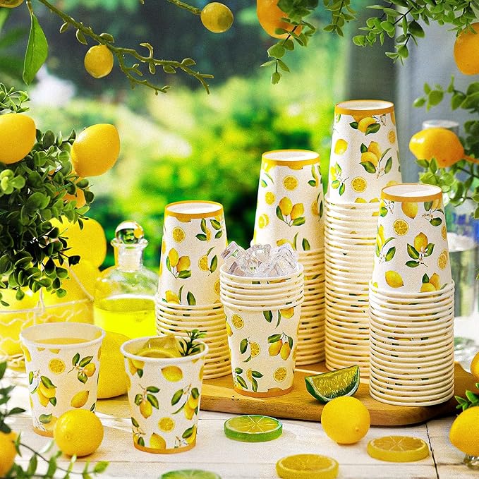 Umigy 100 Pcs Lemonade Paper Cups Disposable Lemonade Stand Cups Bathroom Mouthwash Drinking Disposable Cups for Summer Party Picnics Barbecues Traveling Hot Cold Beverage Water Juice (8 oz)