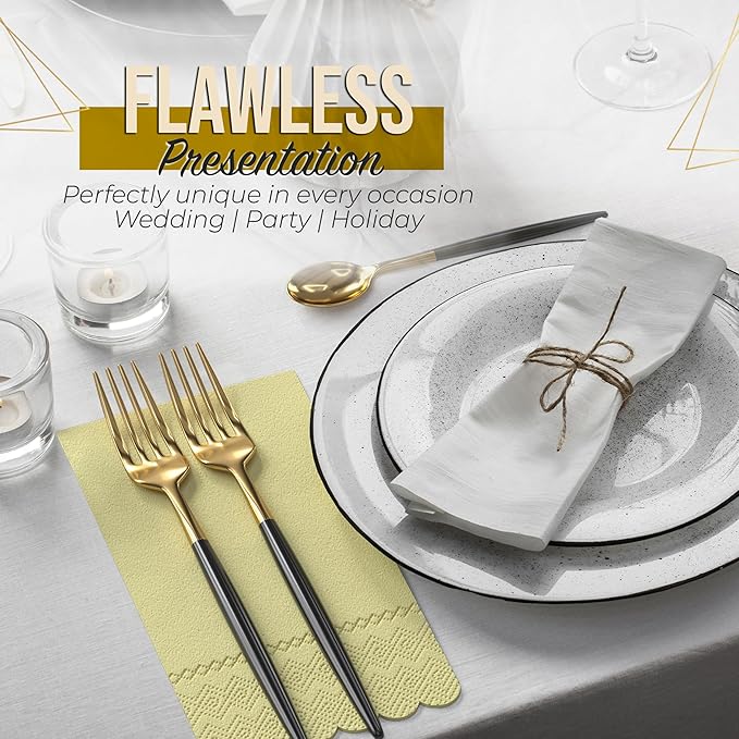Party Solids Yellow Scalloped Napkins Disposable 20 Pcs 3-Ply Yellow Scalloped Dinner Napkins Disposable Decorative for Dinners & Parties, Paper Guest Towels for Bathroom & Party Supplies