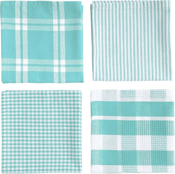 LANE LINEN 100% Cotton Kitchen Dish Cloths, Ultra Soft Absorbent Quick Drying Dish Towels, Multiweave Wash Cloths Dish Towel Sets, 12x12 Inches, 12 Pack - Aqua
