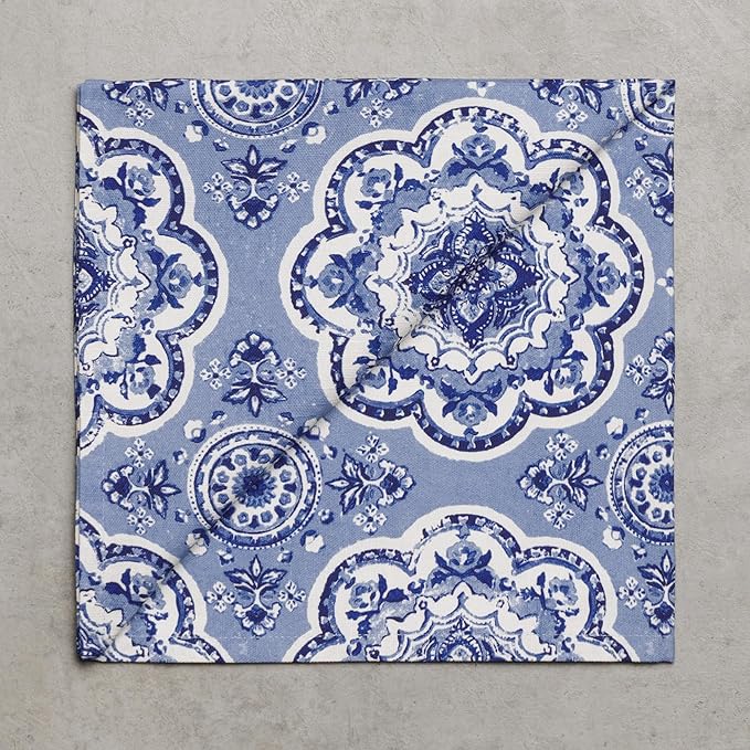 Maison d' Hermine 100% Cotton Cloth Napkins Set of 4 Everyday Reusable Square Napkins Cloth Washable Dinner Party Wedding Restaurant Hotel Kitchen Spring Summer (Melodie Bleue, 20" x 20")