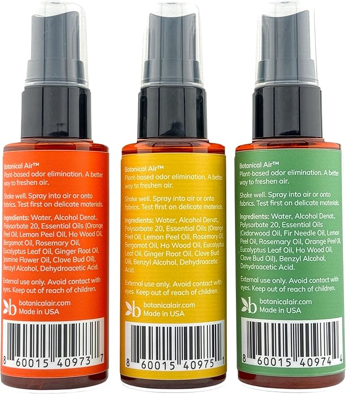 Odor Eliminator Spray – Plant-Based Air Freshener for Home & Fabrics – Eliminates Odors Without Harsh Chemicals – Essential Oil Blend – 3 x 2 oz Discovery Set (3 Scents)