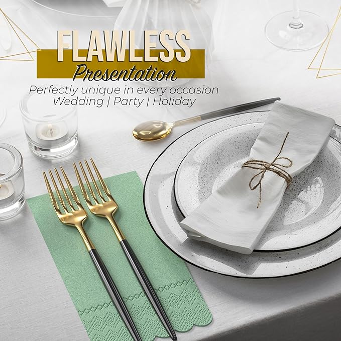 Party Solids Sage Green Scalloped Napkins Disposable 20 Pcs 3-Ply Sage Green Scalloped Dinner Napkins Disposable Decorative for Dinners & Parties, Paper Guest Towels for Bathroom & Party Supplies