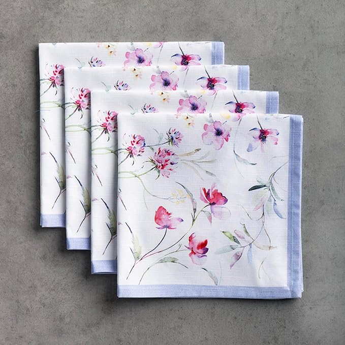 Maison d' Hermine 100% Cotton Cloth Napkins Set of 4 Everyday Reusable Square Napkins Cloth Washable Dinner Party Wedding Restaurant Hotel Kitchen Spring Summer (Summer Floral, 20" x 20")