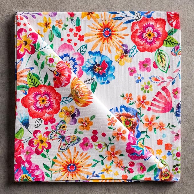 Maison d' Hermine 100% Cotton Cloth Napkins Set of 4 Everyday Reusable Square Napkins Cloth Washable Dinner Party Wedding Restaurant Hotel Kitchen Spring Summer(Happy Florals - High Summer, 20" x 20")