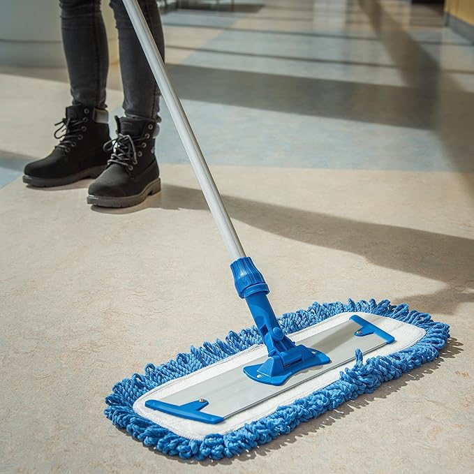 Sparta Microfiber Dry Mop Pad with Looped Fringe for Floor Cleaning, Polyester-Polyamide Blend, 18 Inches, Blue, (Pack of 12)