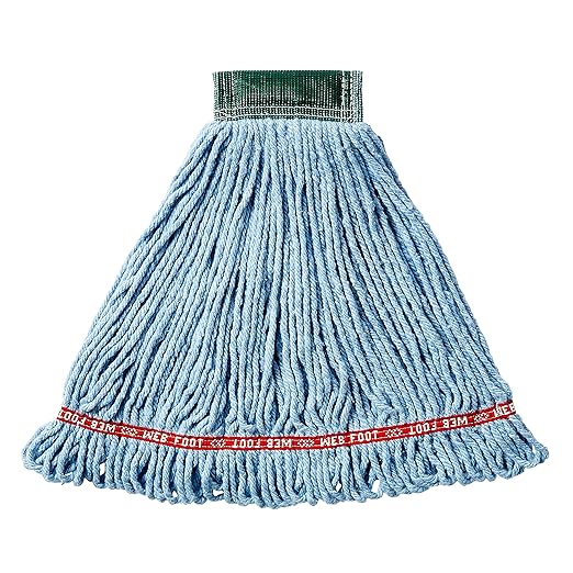 Rubbermaid Commercial Products Web Foot Shrinkless Medium 20 OZ Blend Wet Mop, 5" Headband, Blue, for Janitorial/Professional Cleaners for Hard Floors Hardwood/Tile/Smooth Concrete