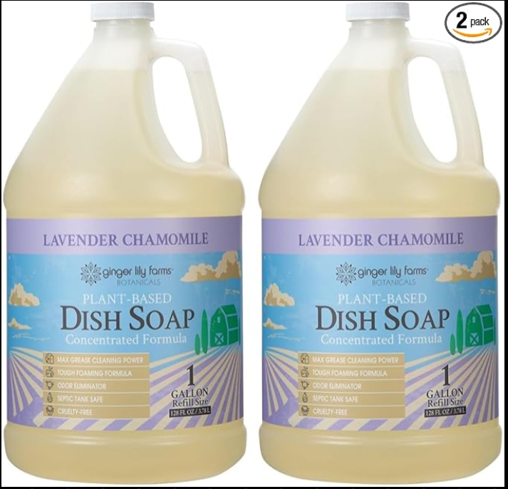 Ginger Lily Farms Botanicals Plant-Based Liquid Dish Soap, Concentrated Formula with Max Grease Cleaning Power, Cruelty-Free, Lavender Chamomile Scent, 1 Gallon Refill (128 Fl. Oz.), (Pack of 2)