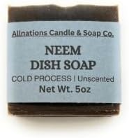 Allnations Soap Co - Handmade Solid Dish Soap Bar - Free of Dyes and Fragrance - 5oz - Unscented - Vegan (Neem)