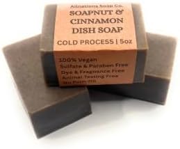 Allnations Soap Co - Handmade Solid Dish Soap Bar - Free of Dyes and Fragrance - 5oz - Unscented - Vegan (Soapnut & Cinnamon)
