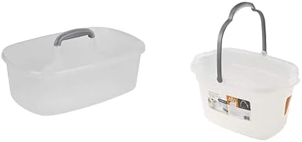Casabella Cleaning Bucket & Storage Caddy Bundle, 4-Gallon Rectangular Mop Bucket with Pour Spouts and 1.5-Gallon Multipurpose Caddy with Handle, Clear