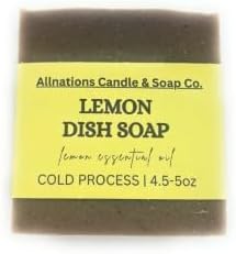 Allnations Soap Co - Handmade Solid Dish Soap Bar - Free of Dyes and Pure Essential Oil - 5oz - Vegan (Lemon)