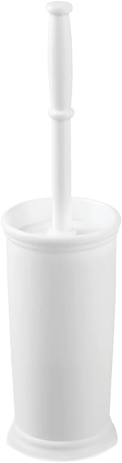 InterDesign Kent Plastic Toilet Bowl Brush Set, Classic Design Slim Compact Bowl Brush and Holder for Bathroom - Sturdy, Deep Cleaning, 4.25" x 4.25" x 16", White
