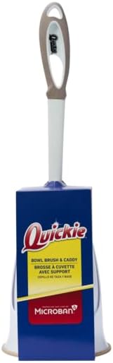Quickie Toilet Bowl Brush and Storage Caddy with Microban for Bathroom, White, Heavy Duty Deep Cleaning, Convenient Storage, Long Handle, Fights Oder-Causing Material