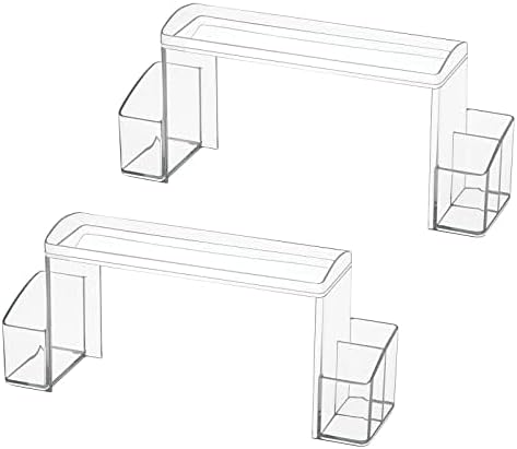 mDesign Small 2-Tier Plastic High-Rise Bathroom Cabinet Organizer - Vitamin Bottle, Medicine, Makeup Storage Shelf for Sink, Counter, and Vanity - Perfect for Hair Product Organization - 2 Pack, Clear