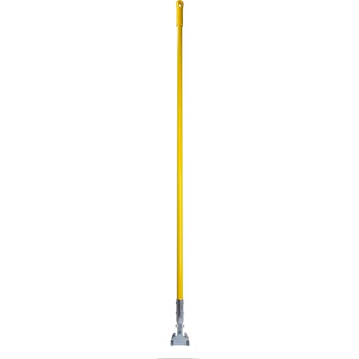 SPARTA 60" Fiberglass Dust Mop Replacement Handle with Clip-On Jaw Clamp Connector, Sliding Locking Collar, Commercial Floor Cleaning, Yellow
