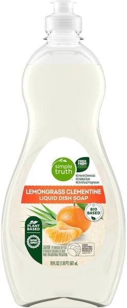 Lemongrass Clementine Liquid Dish Soap, Plant-Based, Powerful Grease Cleaner, Non-Toxic, Biodegradable, Fresh Citrus Scent, 19 fl oz