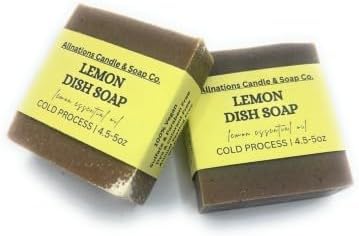 Allnations Soap Co - Handmade Solid Dish Soap Bar - Free of Dyes and Pure Essential Oil - 5oz - Vegan (Lemon)