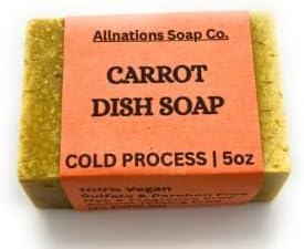 Allnations Soap Co - Handmade Solid Dish Soap Bar - Free of Dyes and Fragrance - 5oz - Unscented - Vegan (Carrot)