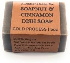Allnations Soap Co - Handmade Solid Dish Soap Bar - Free of Dyes and Fragrance - 5oz - Unscented - Vegan (Soapnut & Cinnamon)