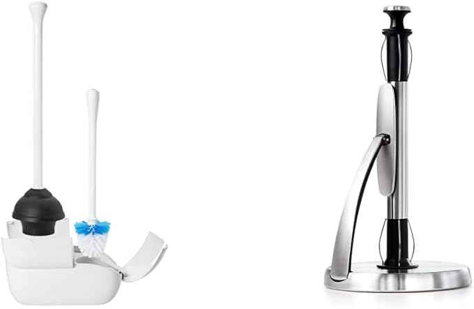 OXO Good Grips Toilet Brush & Plunger Combo Set and SimplyTear Paper Towel Holder