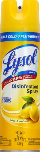 Lysol Disinfectant Spray, Household Cleaning Supplies, Disinfecting Multi-Purpose Room Spray, Antibacterial Sanitizer, Deodorizer, Kills Hantavirus, Lemon Breeze, 19 Fl Oz