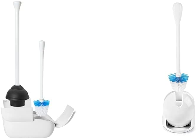OXO Good Grips Set Toilet Brush & Plunger Combo, White & Good Grips Compact Toilet Brush & Canister