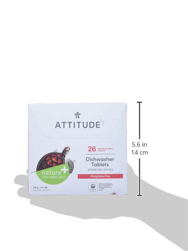 ATTITUDE Dishwasher Pods, Plant-Based & Vegan, Phosphate-Free Detergent Tablets, Naturally Derived, Unscented, 26 Count (Pack of 2)