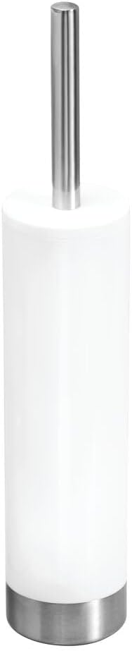 iDesign Slim Toilet Bowl Brush and Holder for Bathroom Storage - White/Brushed Stainless Steel, 1 x Toilet Brush