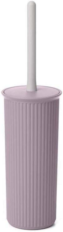 Decorative Plastic Toilet Bowl Brush and Holder Set, Lilac Purple (1 Pack) Cleaner Scrubber for Bathroom - Ribbed Design