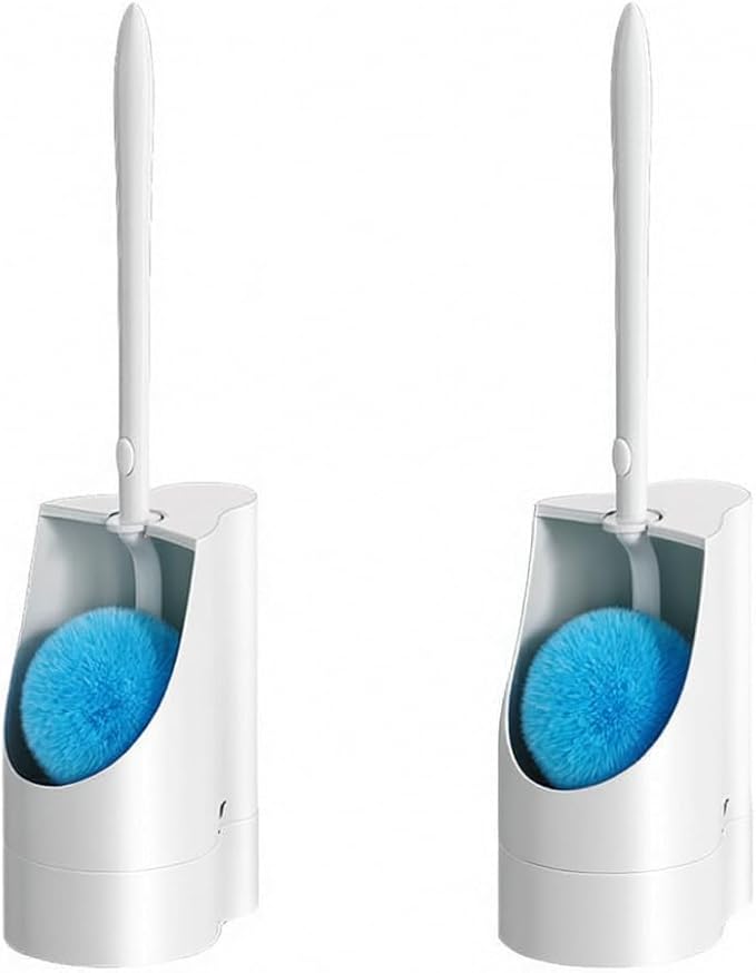 Toilet Brush 2 Pack with Holder Set, Long Handle Toilet Bowl Cleaner Brush with Durable Curved Bristles, Deep Cleaning Toilet Scrubber for Bathroom Accessories,White