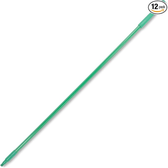 SPARTA Fiberglass Broomstick Replacement Broom Handle with Acme Threaded Tip for Industrial Cleaning Tools, Fiberglass, 60 Inches, Green, (Pack of 12)