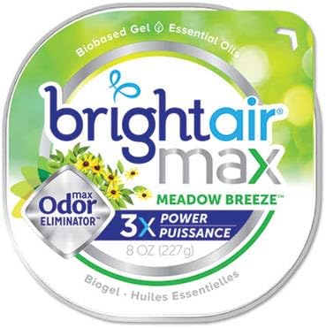 Bright Air Max Odor Eliminator Gel, For Medium-Size Spaces, Meadow Breeze Scent, 8 oz. Each, Case of 6, Advanced Odor Eliminator & Air Freshener, Natural Essential Oils, Lasts Up to 60 Days Each