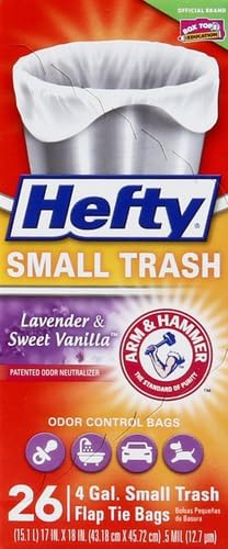 Hefty Small Garbage Bags,Flap Tie,Lavender & Sweet Vanilla Scent,4 Gallon,26 Count (Pack of 12)