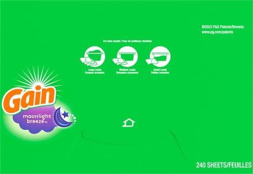 Gain Dryer Sheets Fabric Softener | Moonlight Breeze | Anti-Static | 240 Sheets, Pack of 4