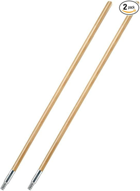 Superio 48" Hardwoood Wood Handle with Threaded Metal Tip for Mops, Squeeges, 2 Pack