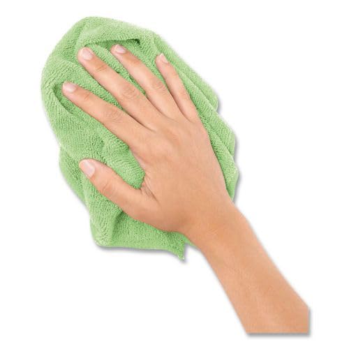 Boardwalk Microfiber Cleaning Cloths, 12-Pack, Green, 12" Square, Superior Absorption, Washable, Lint & Streak Free, Used Wet Or Dry